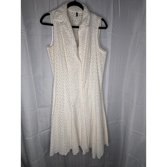 Tahari Ivory Eyelet Sleeveless Dress with Full Slip Liner with Hidden Snaps XS/S - Picture 2 of 9